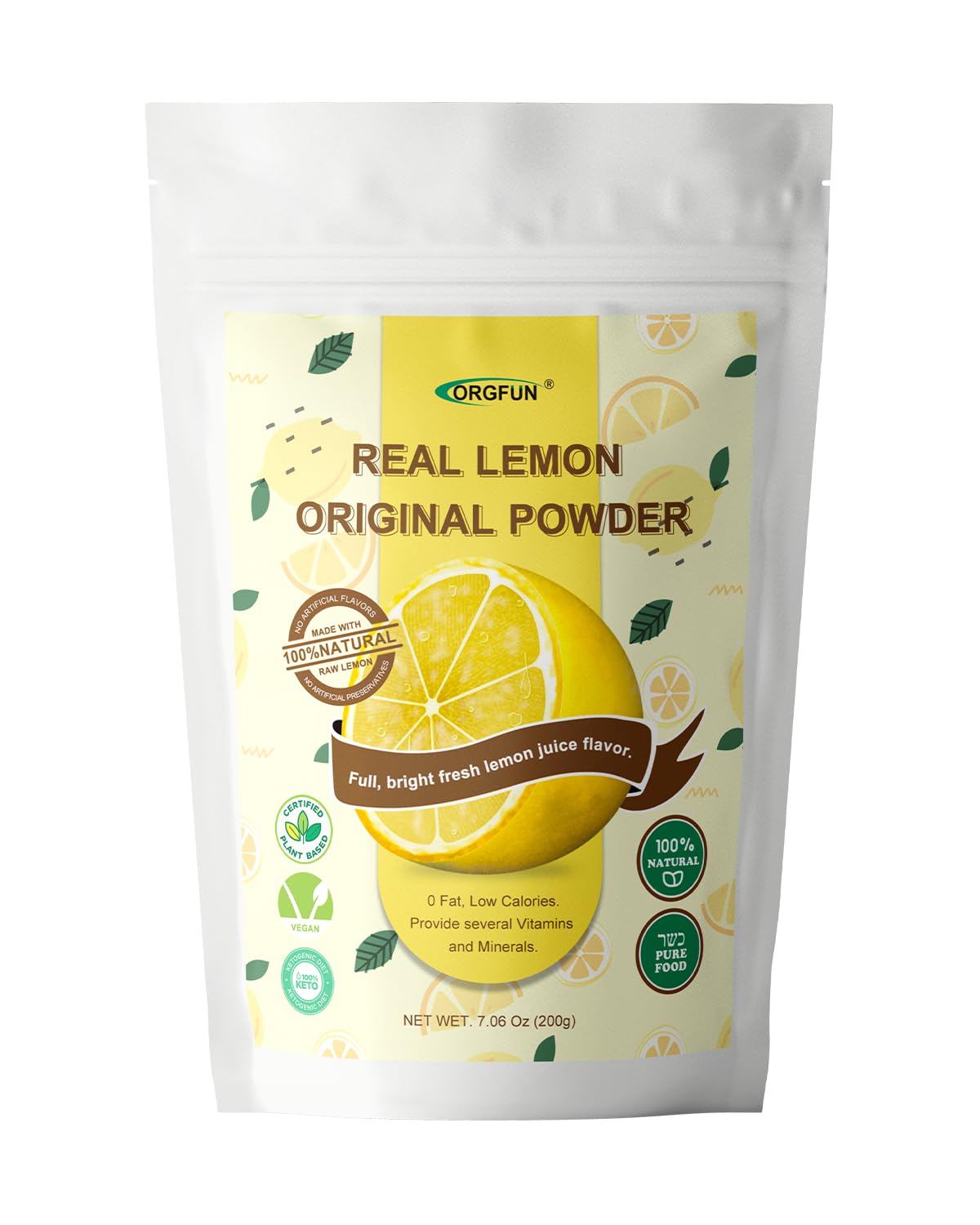 ORGFUN Original Lemon Powder, Freeze Dried Lemon Juice Powder, Great for Beverages, Smoothies, Baking 7.06 Oz