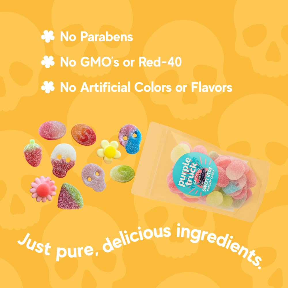 Purple Truck Swedish Candy Mix - Gelatin-Free, Non-GMO, Fun Shapes - 8oz Resealable Bag