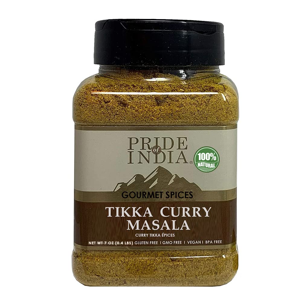 Pride Of India Tikka Curry Masala - Gourmet Spice Mix - 8 oz Medium Jar - Organic, GMO Free, Ideal for Vegetarian & Meat Dishes