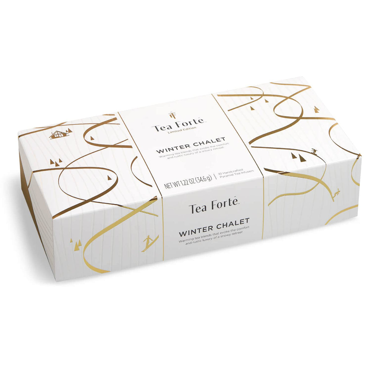 Tea Forte Petite Presentation Box Winter Chalet Tea Sampler Gift Set, 10 Assorted Variety Handcrafted Pyramid Tea Infuser Bags With Winter Spiced Teas