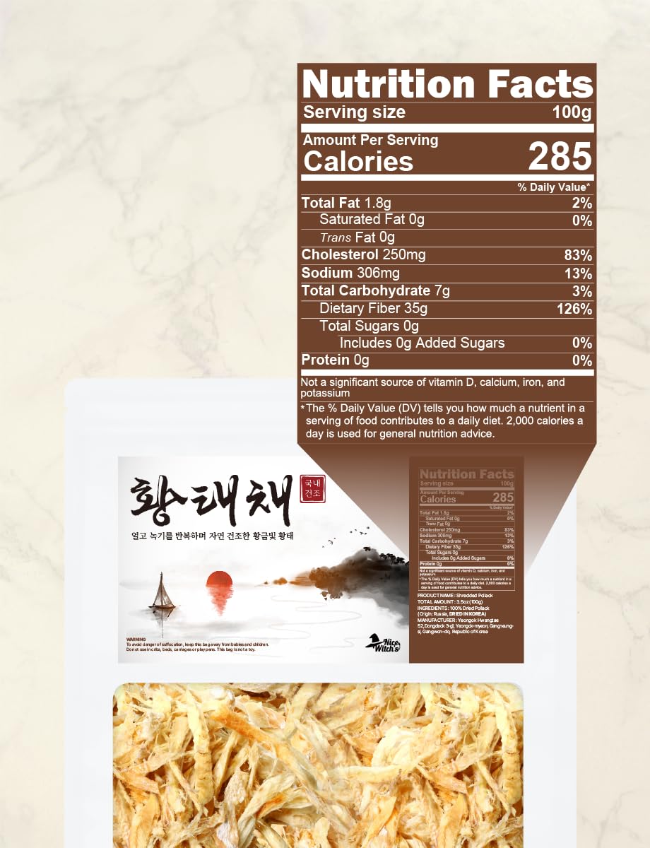Nice Witch'S Dried Pollack Shredded 100G / 3.5Oz - Naturally Processed Seafood In Korea