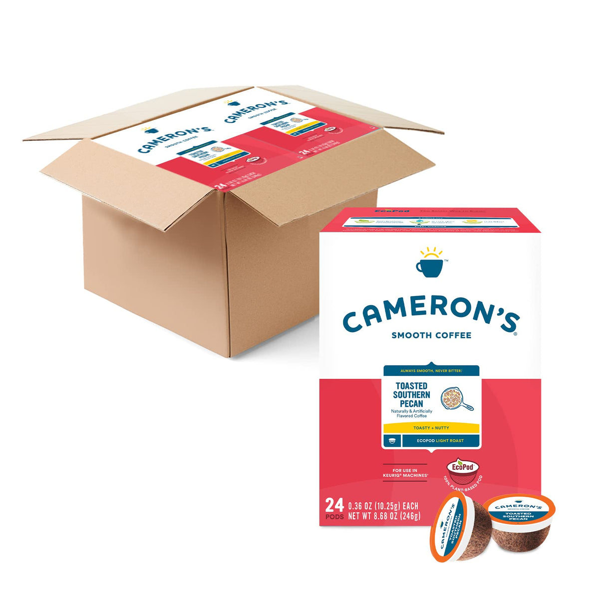 Cameron s Coffee Single Serve Pods, Flavored, Toasted Southern Pecan, 96 Count