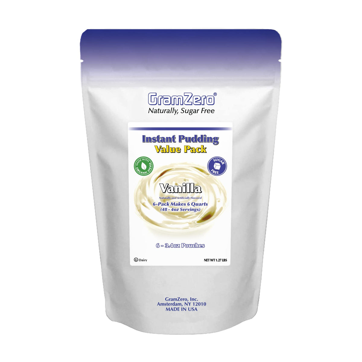 Gramzero Vanilla Sugar Free Pudding Mix 6-Pack, Great For Nutrition Club Meal Replacement Shakes, Low Calorie Dessert, Stevia Sw
