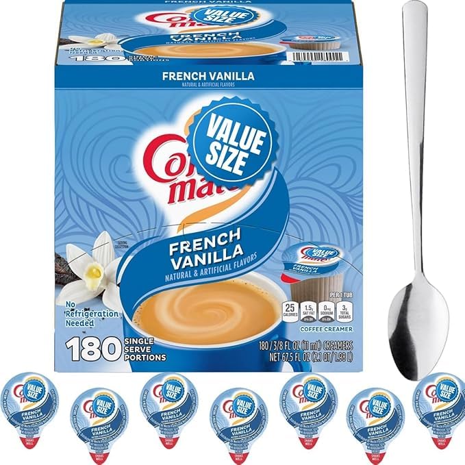 Home Stuff French Vanilla Creamer Singles – 180 Non-Dairy Liquid Creamers – Ideal for Coffee – No Refrigeration Needed