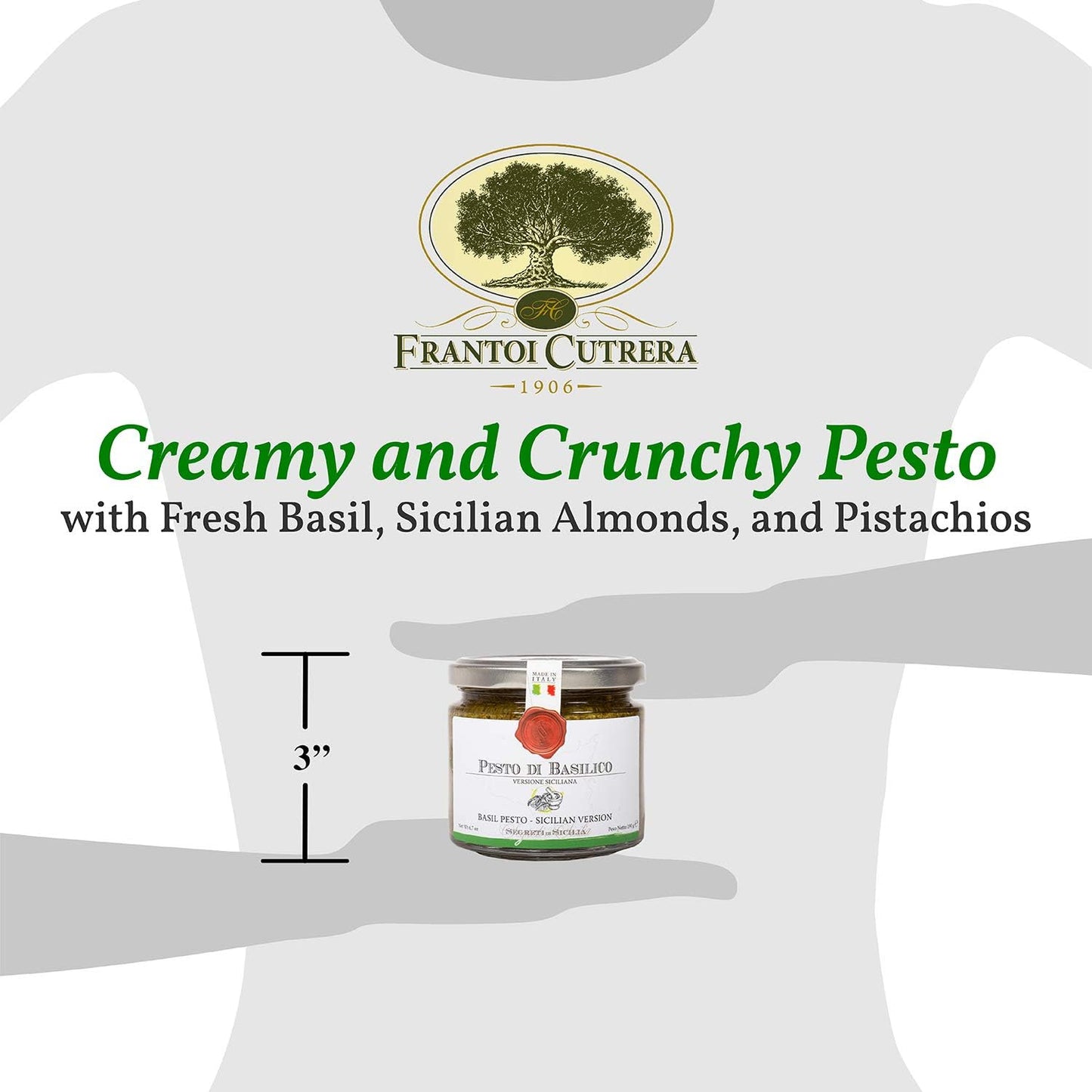 Frantoi Cutrera Classic Basil Pesto Sauce For Pasta And Bruschetta Topping, Creamy Italian Spread With Basil, Pistachio, Almonds