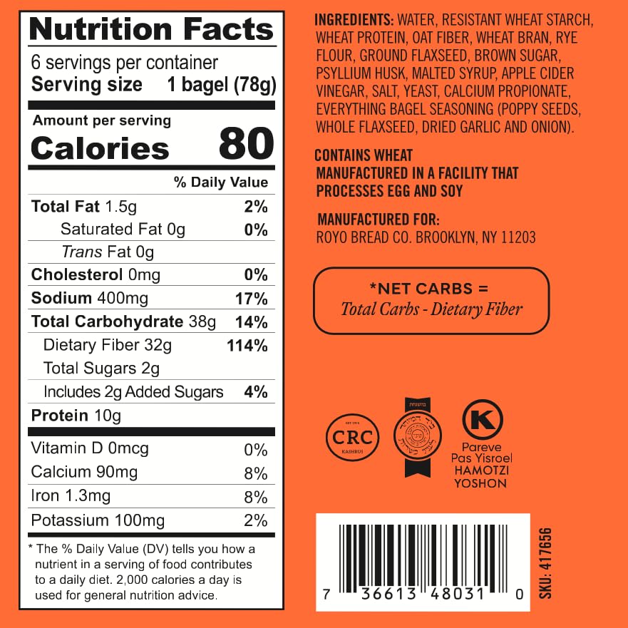 ROYO BREAD CO. 2-Pack Low Carb Artisan Bread and Bagels  30-80 Calories (Cinnamon Raisin & Everything Bagel)