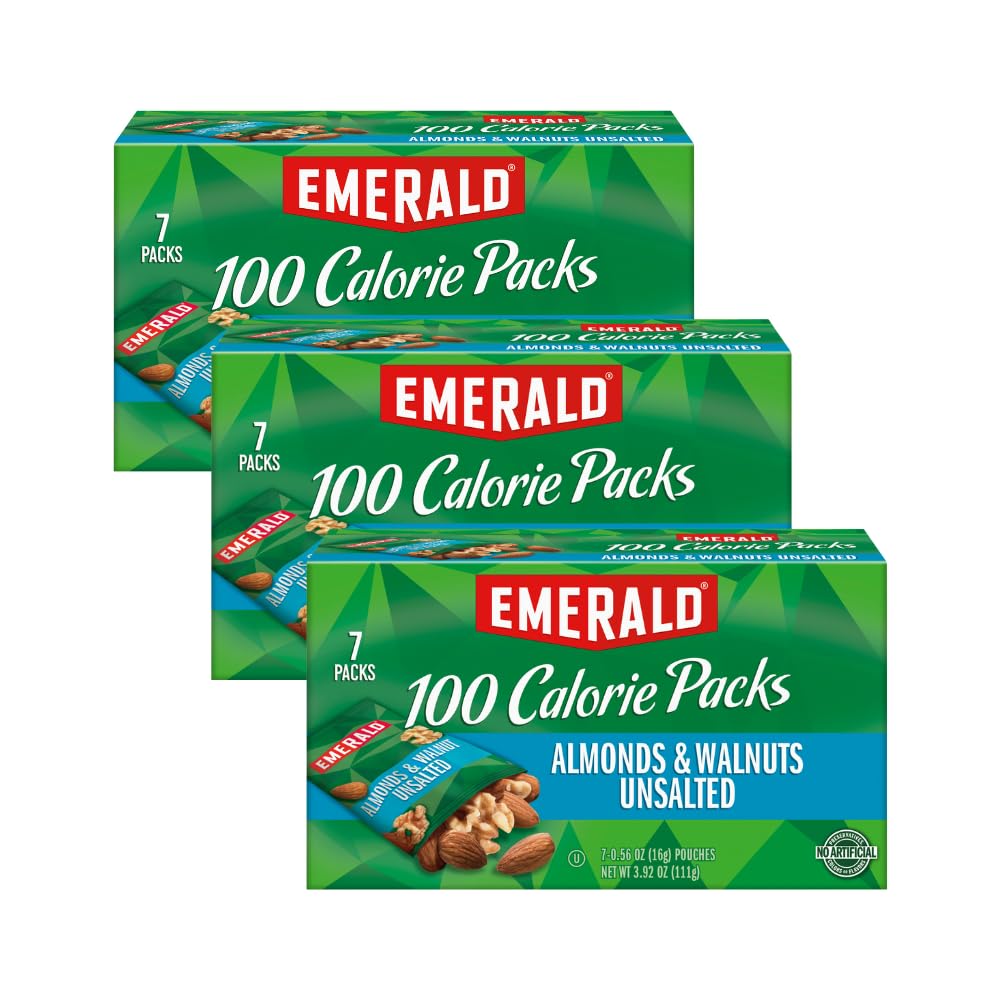 Emerald Nuts, Natural Walnuts & Almonds, 100 Calorie Packs, 7 Ct, 3.92 Oz (Pack Of 3)