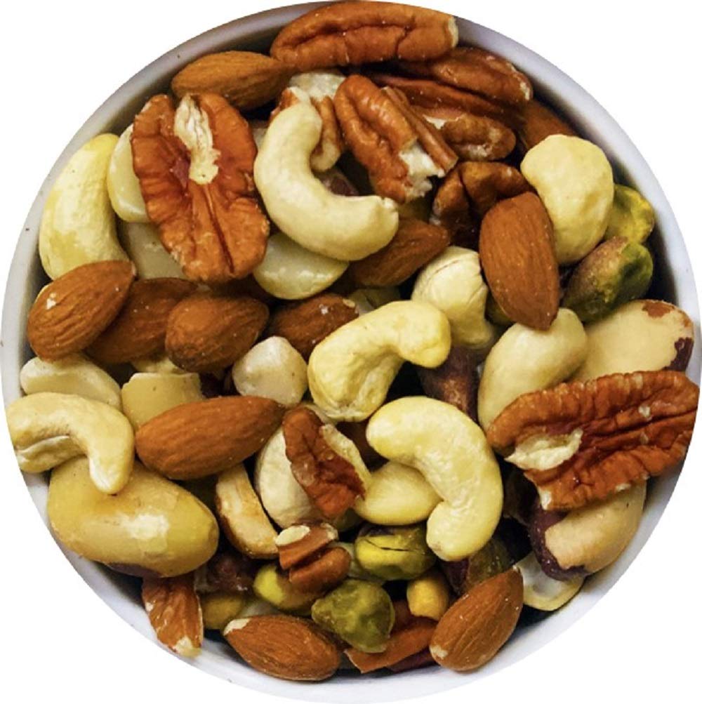 Dry Roasted Deluxe Mixed Nuts With Himalayan Salt (1 Lb.) - A Super Tasty Mix Of Almonds, Brazil Nuts, Cashews, Pecans & Pistachios - Farm Fresh Nuts Brand