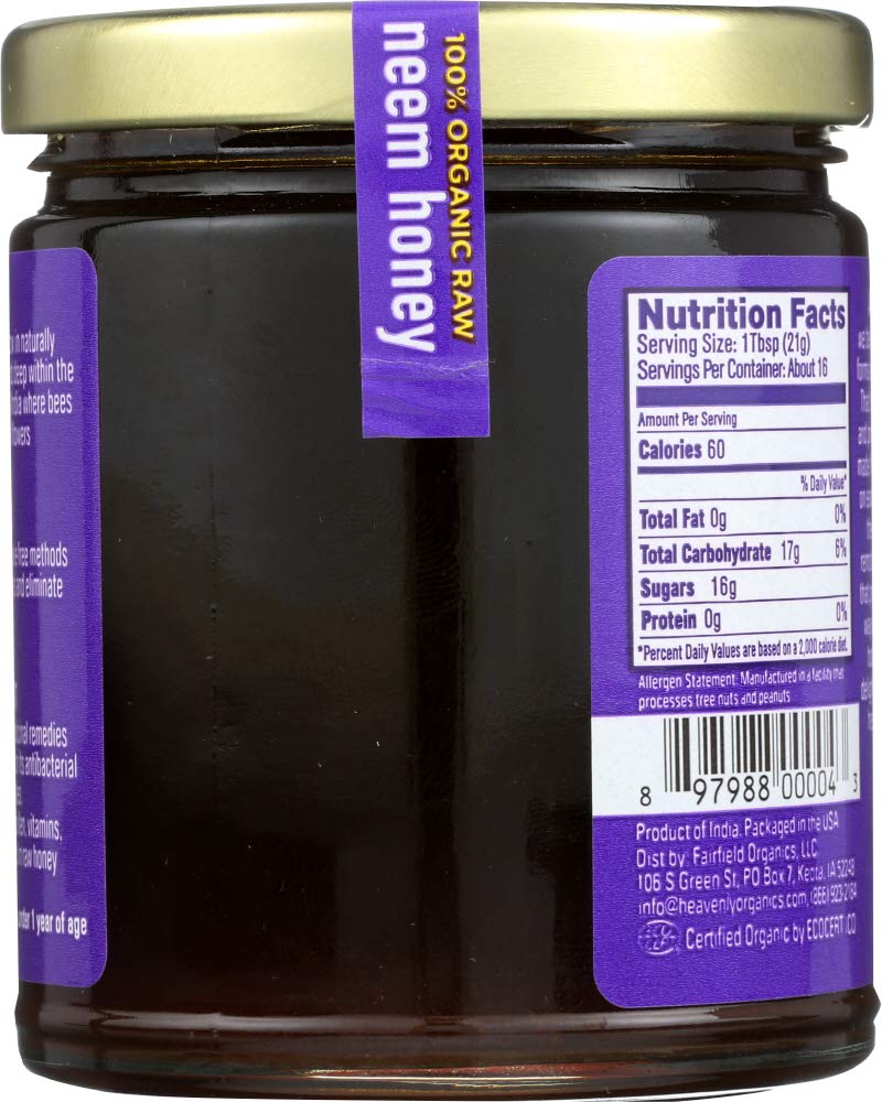 Heavenly Organics 100% Organic Raw Neem Honey 3 Pack, Lightly Filtered, 12 Oz/Jar, Dairy, Nut, Gluten, Chemical Free