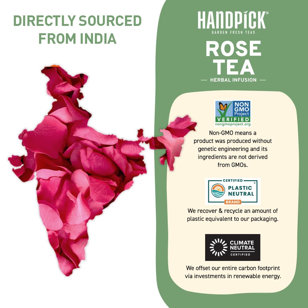 HANDPICK Rose Tea Bags, Non-GMO, Caffeine Free with Chamomile & Tulsi, 50 Count
