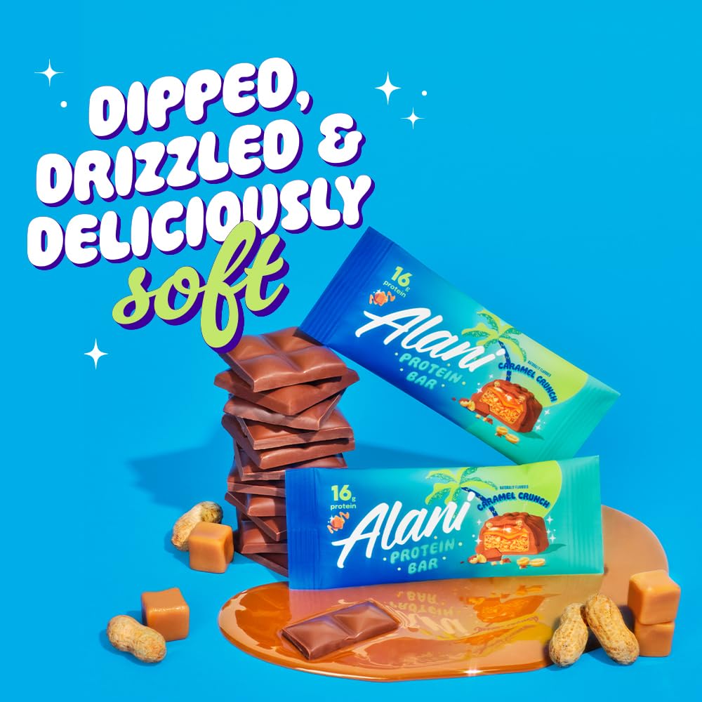 Alani Nu Protein Bars CARAMEL CRUNCH | High Protein Gluten-Free Bars | 16g Protein | Low-Sugar (7G) Low-Carb Healthy Snacks | 12