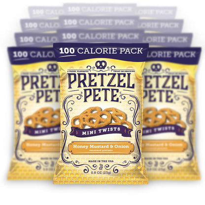 Pretzel Pete Honey Mustard & Onion Seasoned Mini Twist Pretzels, 100 Calories, Non-GMO Ingredients, Small Batch, Bold Flavor, 0.