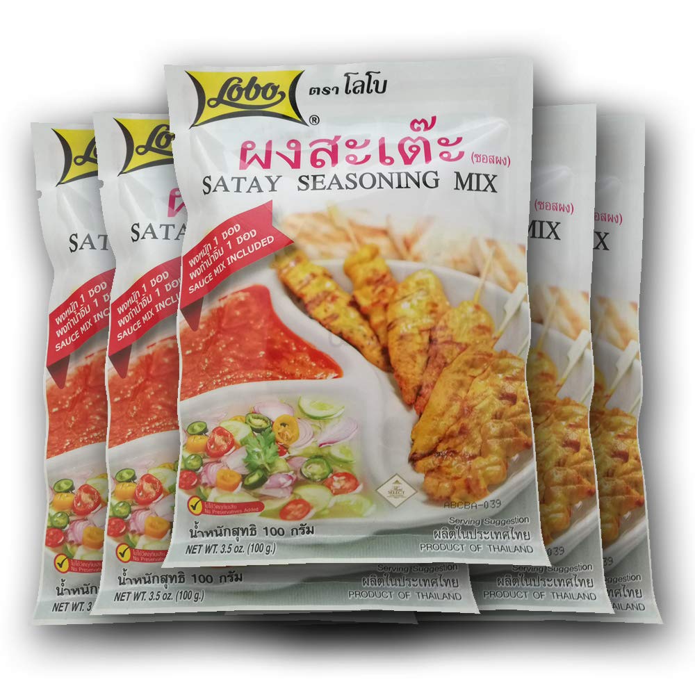 Lobo Thai Satay Seasoning Mix (Marinate Seasoning & Peanut Sauce Mix) No Added Preservatives, Pack Of 5