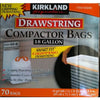 Kirkland Signature Compactor Bags, 18 Gallon, Smart Fit Gripping Drawstring, White, 1 Pack (70 Count)
