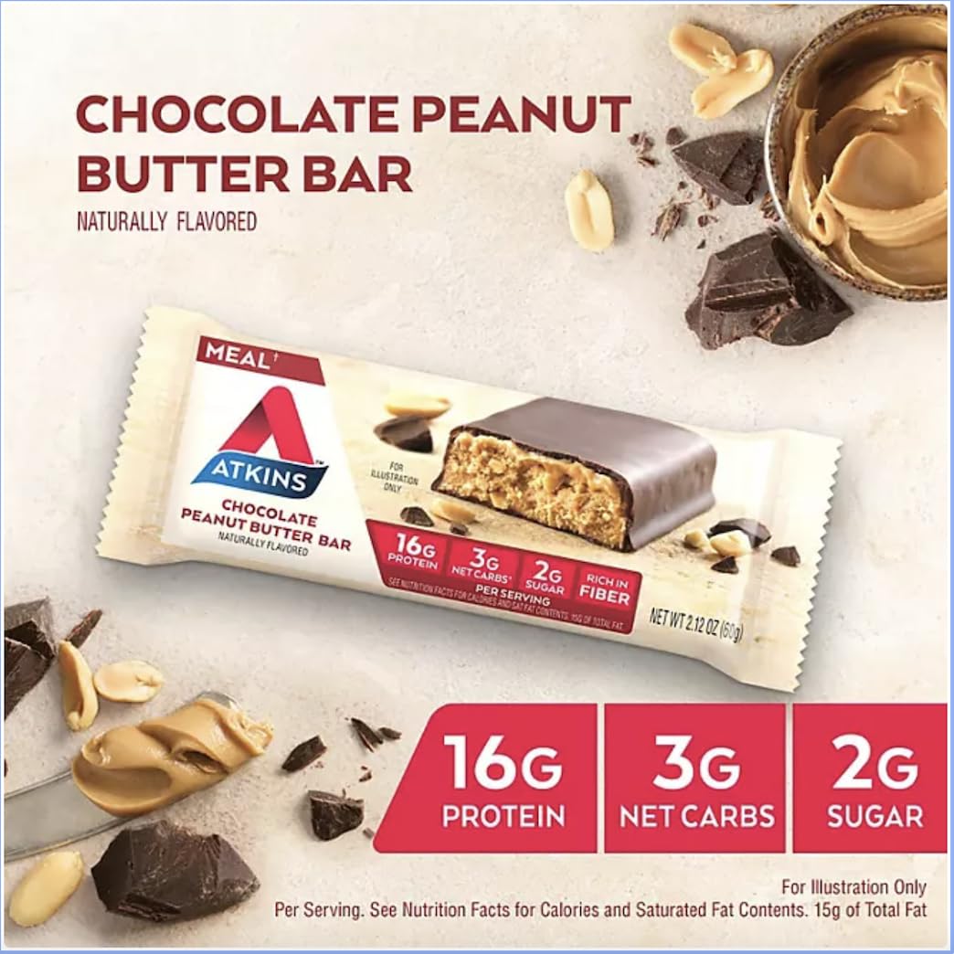 Atkins Meal Bar Chocolate Peanut Butter Pack (14 Count + 2 Bonus Bars)