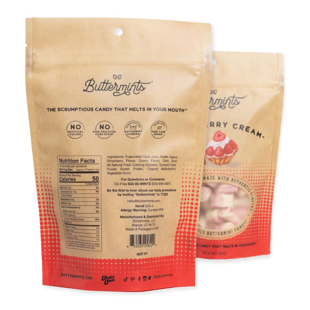 Buttermints Strawberry Cream, Butter Mints Gluten-Free Candy Soft Butter Taste, Unexpectedly Scrumptious (4 Servings)