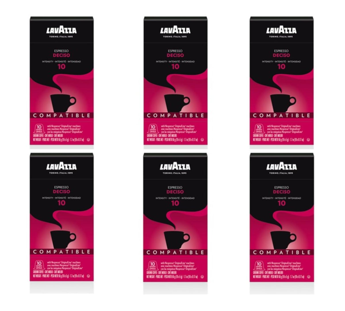 Lavazza Deciso Espresso Dark Roast Capsules for Nespresso, 60 Count, Compatible with Original Machines
