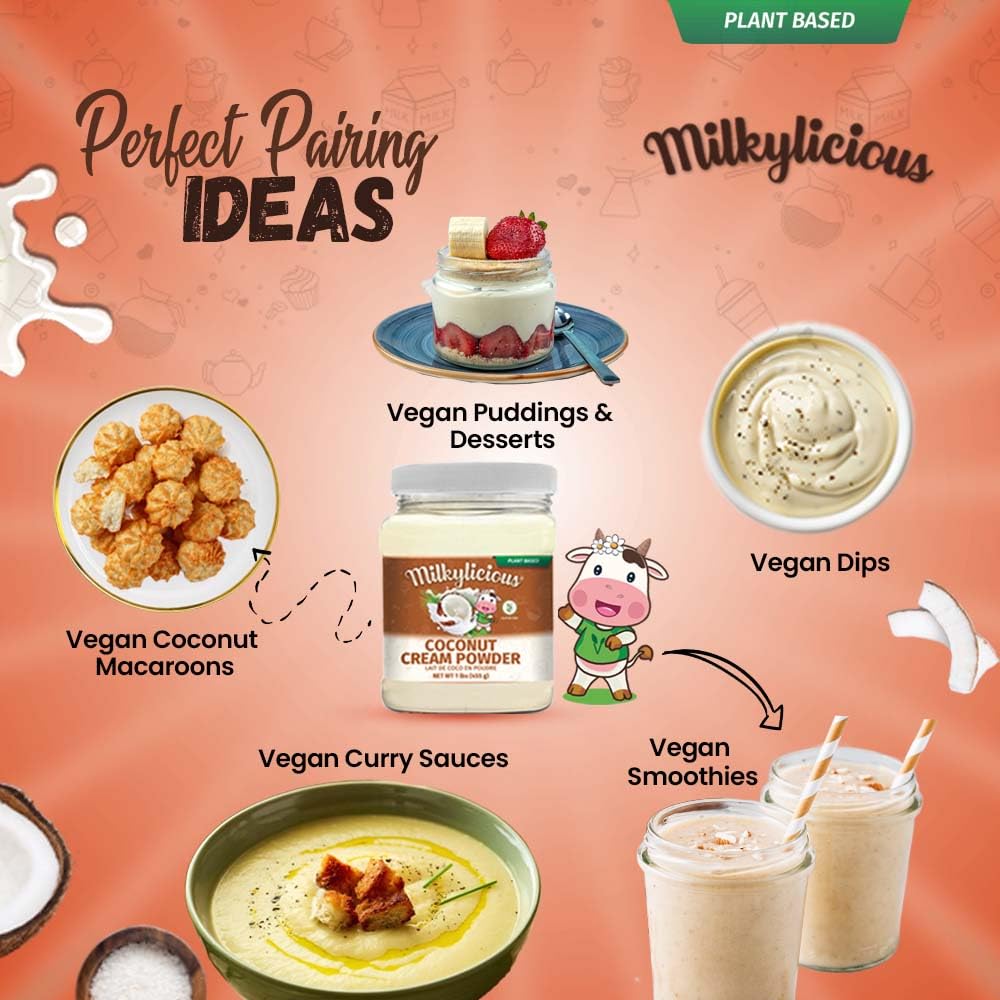 Milkylicious | Coconut Cream Powder 1 Lbs (455 Gm) | Plant-Based Creamer | Perfect For Curry, Smoothies, Milkshakes, Soups, Tea