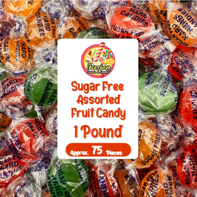 Arcor Sugar  Free Assorted  Fruit  Flavor Hard Candy  - 1  lb Bulk Bag (Approx 75 Count) - Cherry, Lime, Orange Individually Wra