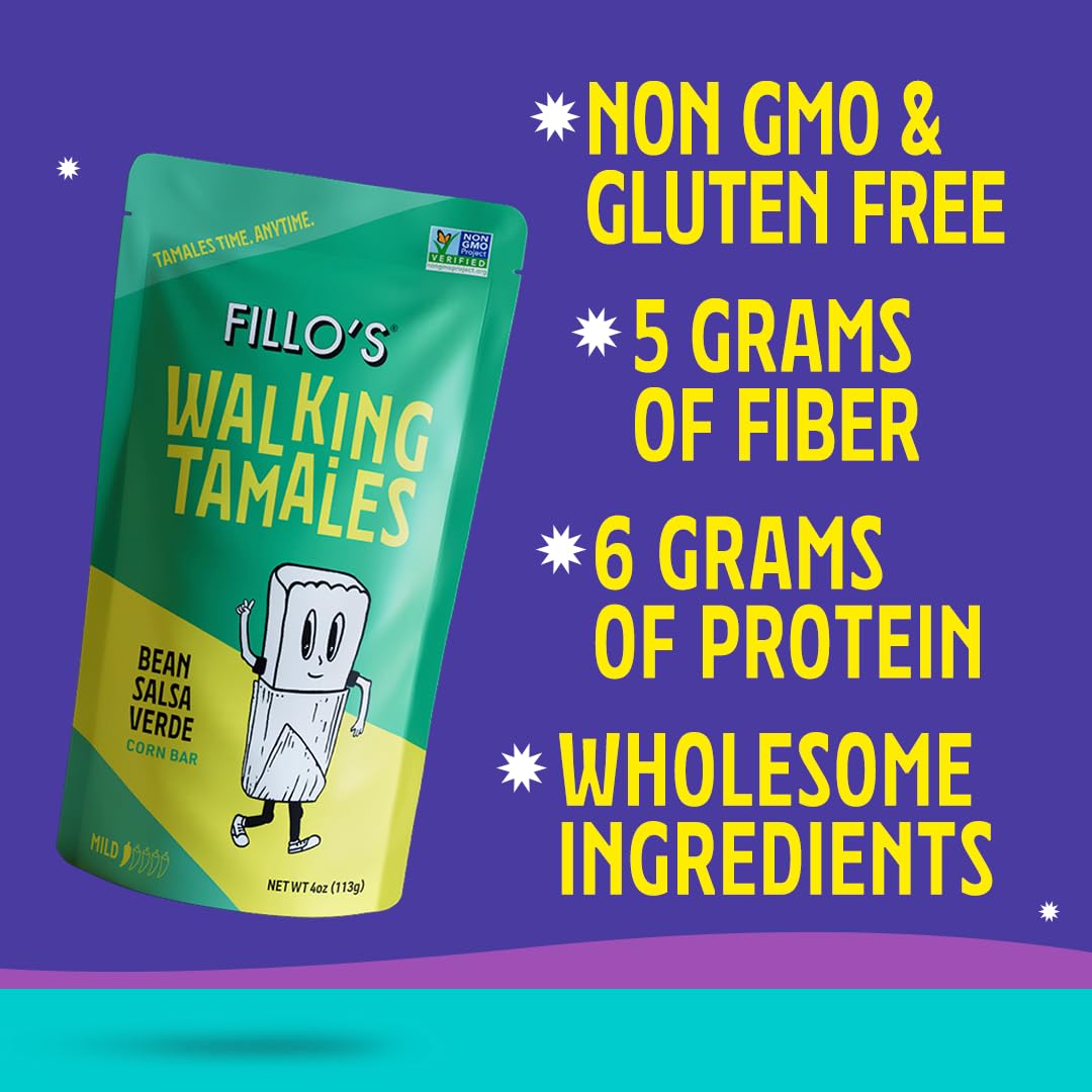 Fillo'S Walking Tamales, Salsa Verde, Pk Of 7, Ready-To-Eat, Delicious, Gluten-Free, Preservative-Free, No Added Sugar, Vegan Ta