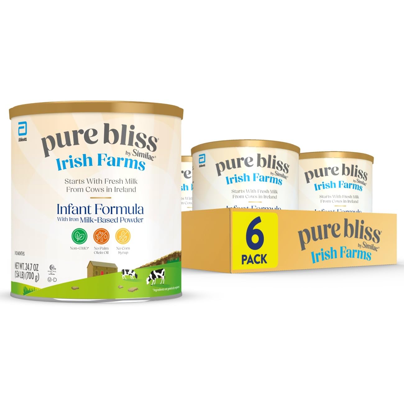Pure Bliss By Similac Irish Farms Infant Formula, Easy To Digest, Non-Gmo, Powder, 24.7-Oz Can, Pack Of 6