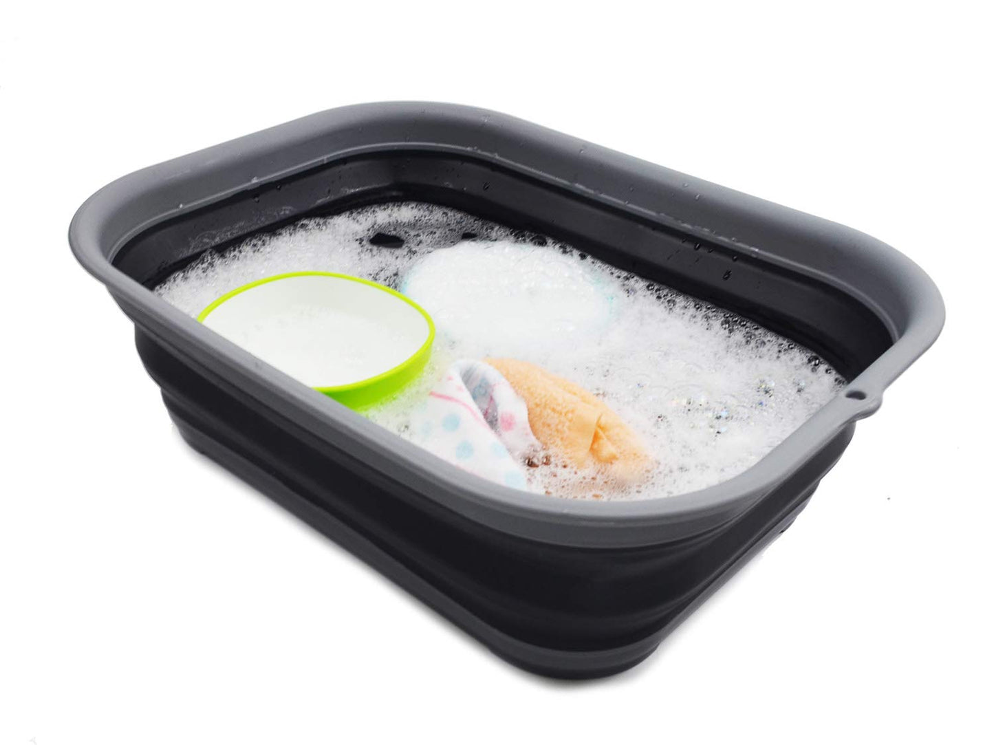 Sammart 12L (3.17 Gallon) Collapsible Tub - Foldable Dish Tub - Portable Washing Basin - Space Saving Plastic Washtub (1, Grey/B