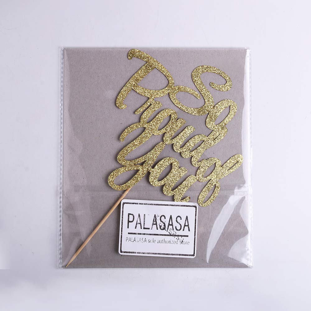 Palasasa So Proud Of You Cake Topper - Congrats Grad, Done, Congratulations, Graduation Party Decorations (Golden)