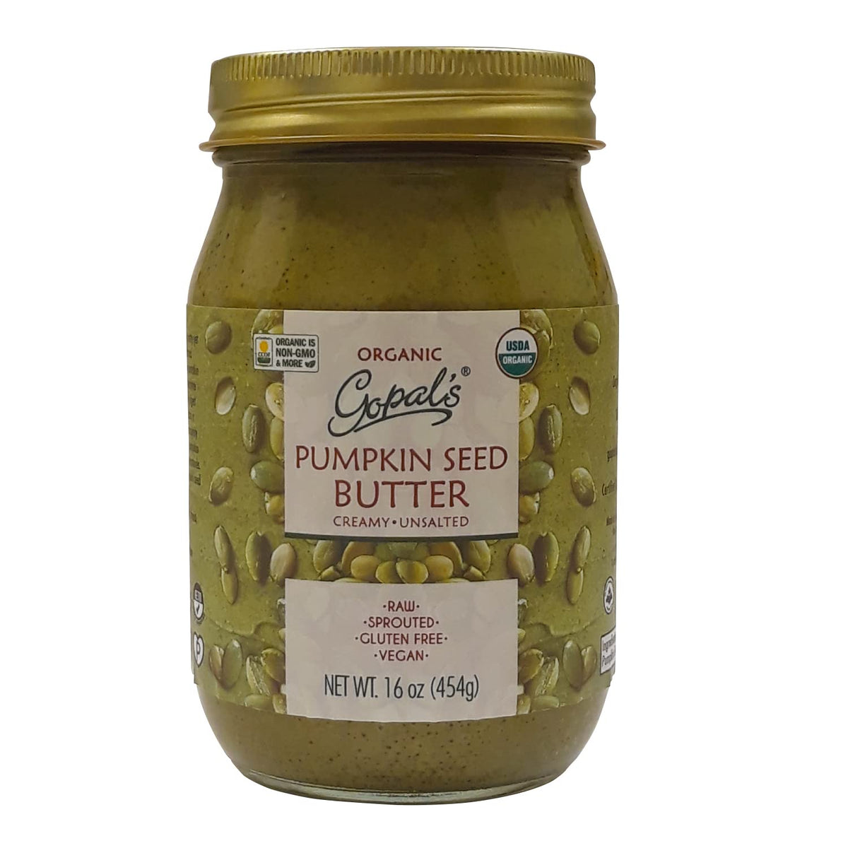 Gopals Sprouted Pumpkin Seed Butter, Organic Raw Pumpkin Seeds Butter, 100% Gluten Free (Unsalted) 16 Ounces
