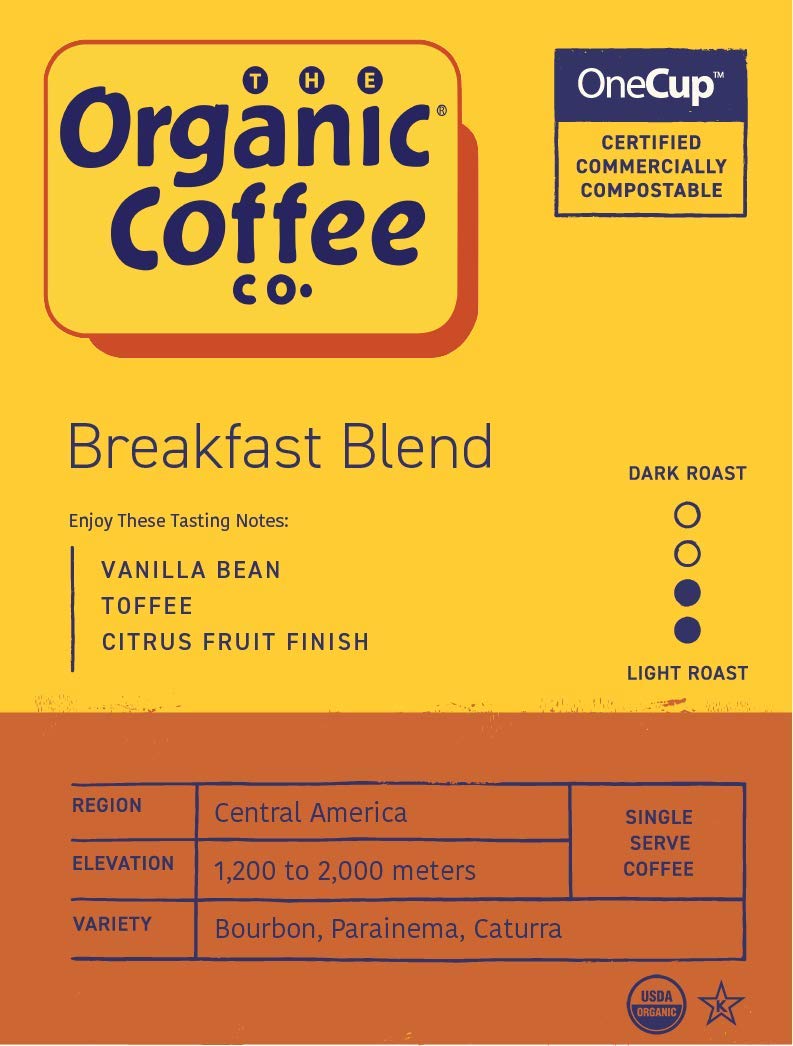 The Organic Coffee Co. Compostable Coffee Pods - Breakfast Blend (80 Ct) K Cup Compatible Including Keurig 2.0, Medium Roast, Us