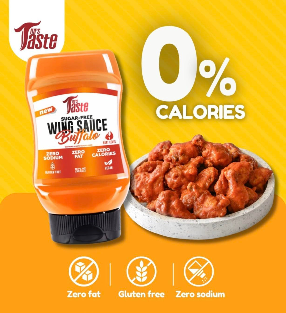 Mrs Taste Sugar Free Buffalo Wing Sauce, Zero Calories, Keto Friendly, Single Size