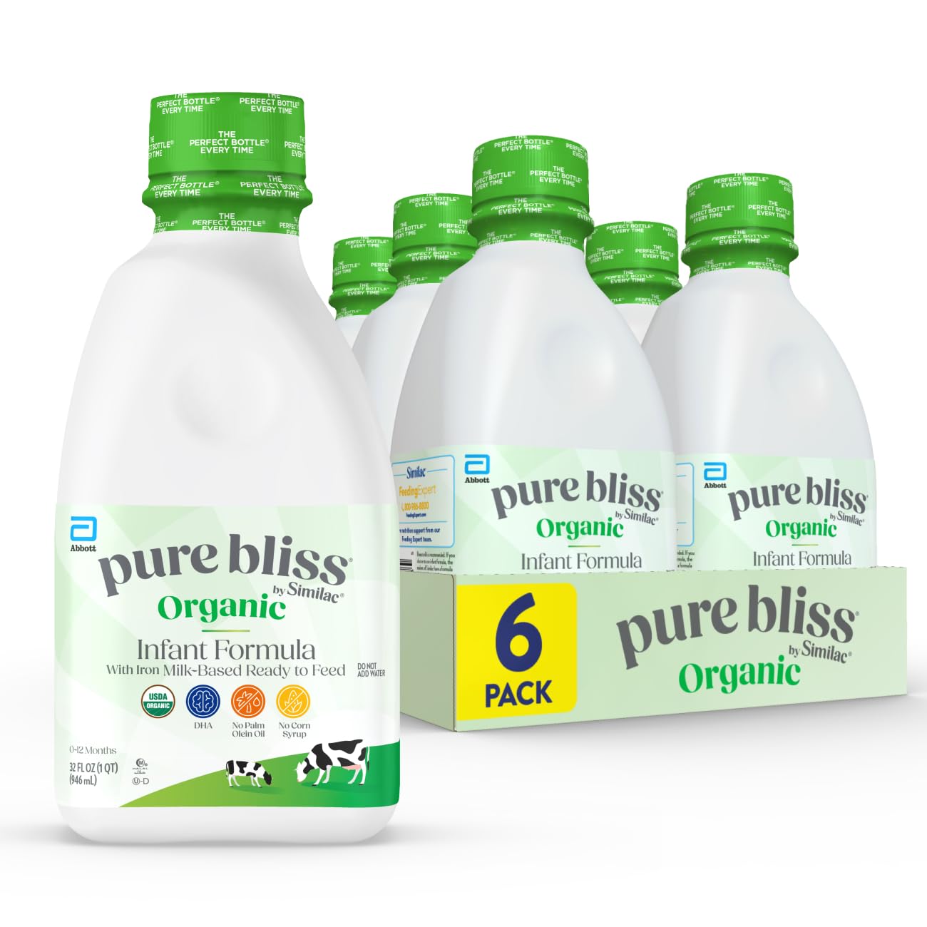Pure Bliss By Similac Organic Infant Formula, Easy To Digest, Usda-Certified Organic, Ready To Feed, 32-Fl-Oz Bottle, Pack Of 6