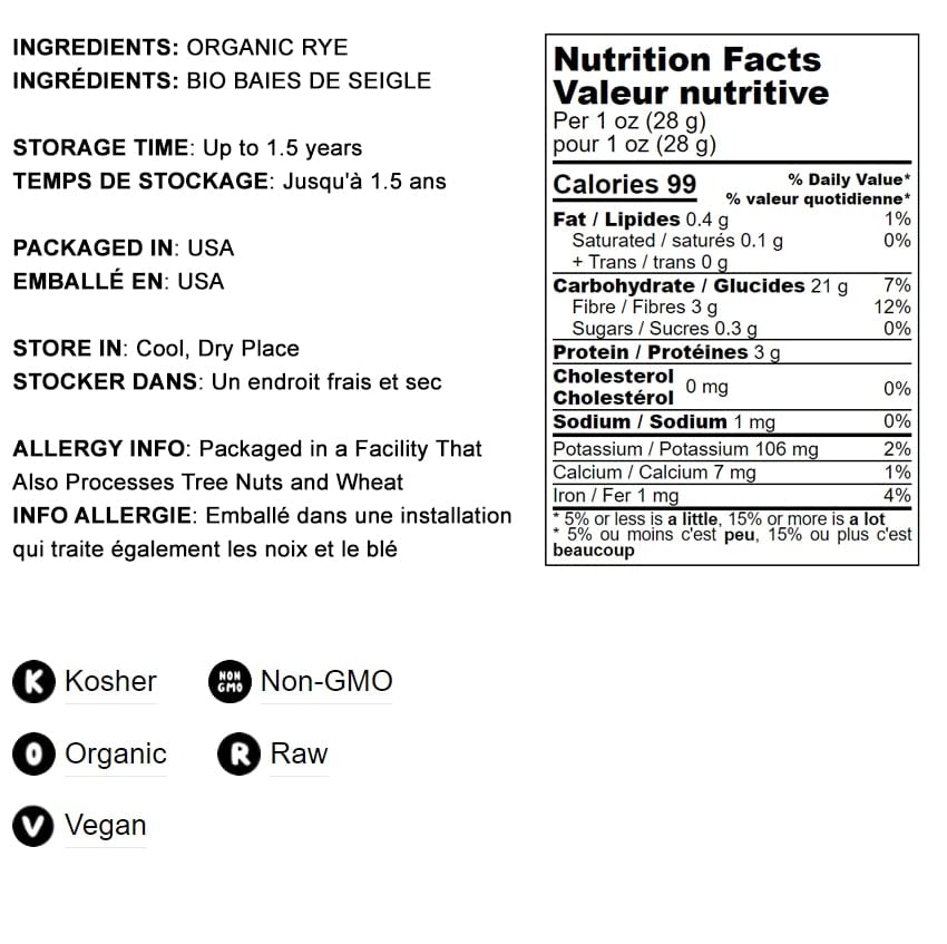 Food To Live Organic Dark Rye Flour, 12 Pounds - Whole Grain, Non-Gmo, Stone Ground, Kosher, Raw, Vegan, Bulk, Great For Baking