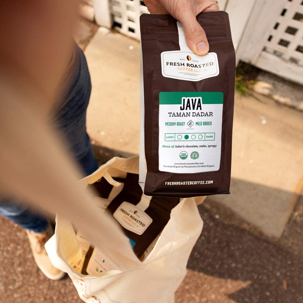 Fresh Roasted Coffee Organic Java Taman Dadar Whole Bean, Medium Roast, 5 lb, Kosher RFA
