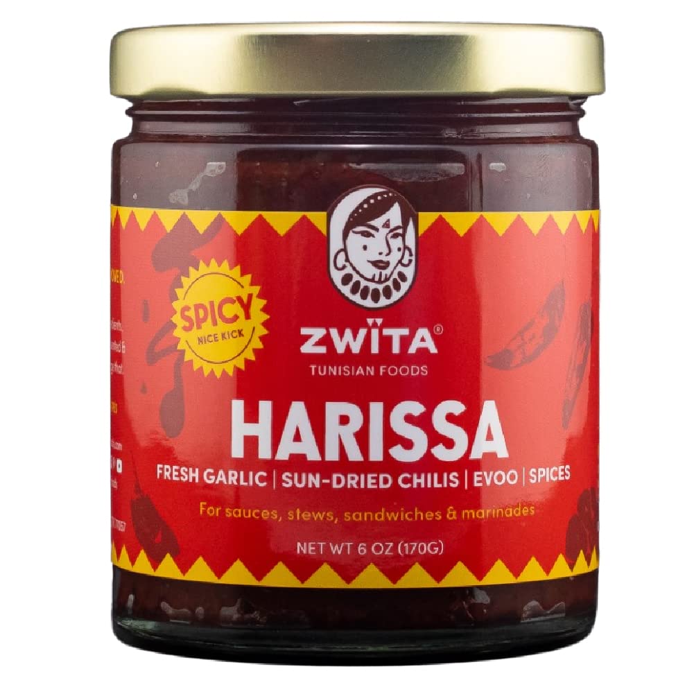 Zwita Spicy Harissa 6oz | Tunisian Thick Sun Dried Chili Paste | Spicy Yet Doesnt Overwhelm Flavor | Harissa Paste | Sun Dried C