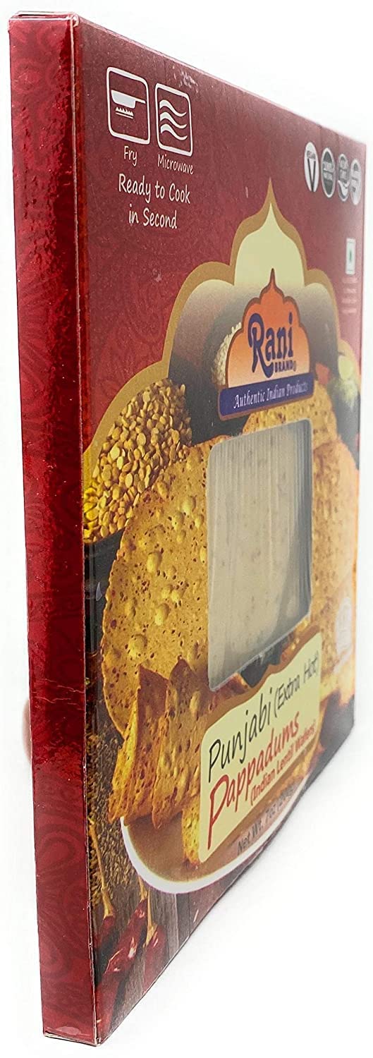 Rani Pappadums (Indian Lentil Wafer Snack) Punjabi Papad - Extra Hot, 7Oz (200G) Approximately 15Pc, 7 Inches, Pack Of 2 ~ All N