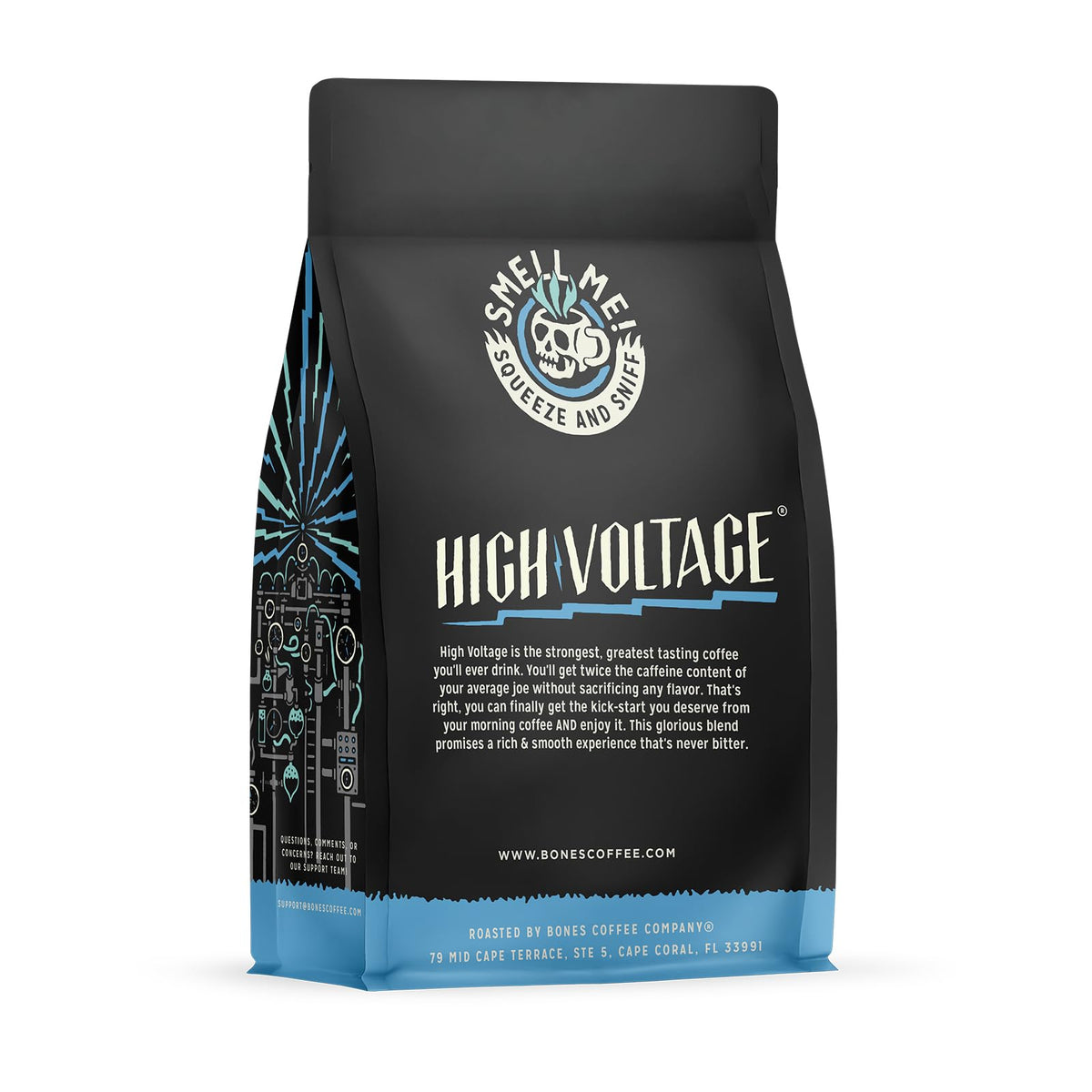 Bones Coffee Company High Voltage Ground Coffee Beans Highly Caffeinated, Low Acid Flavored Coffee, Made With Arabica Coffee Bea