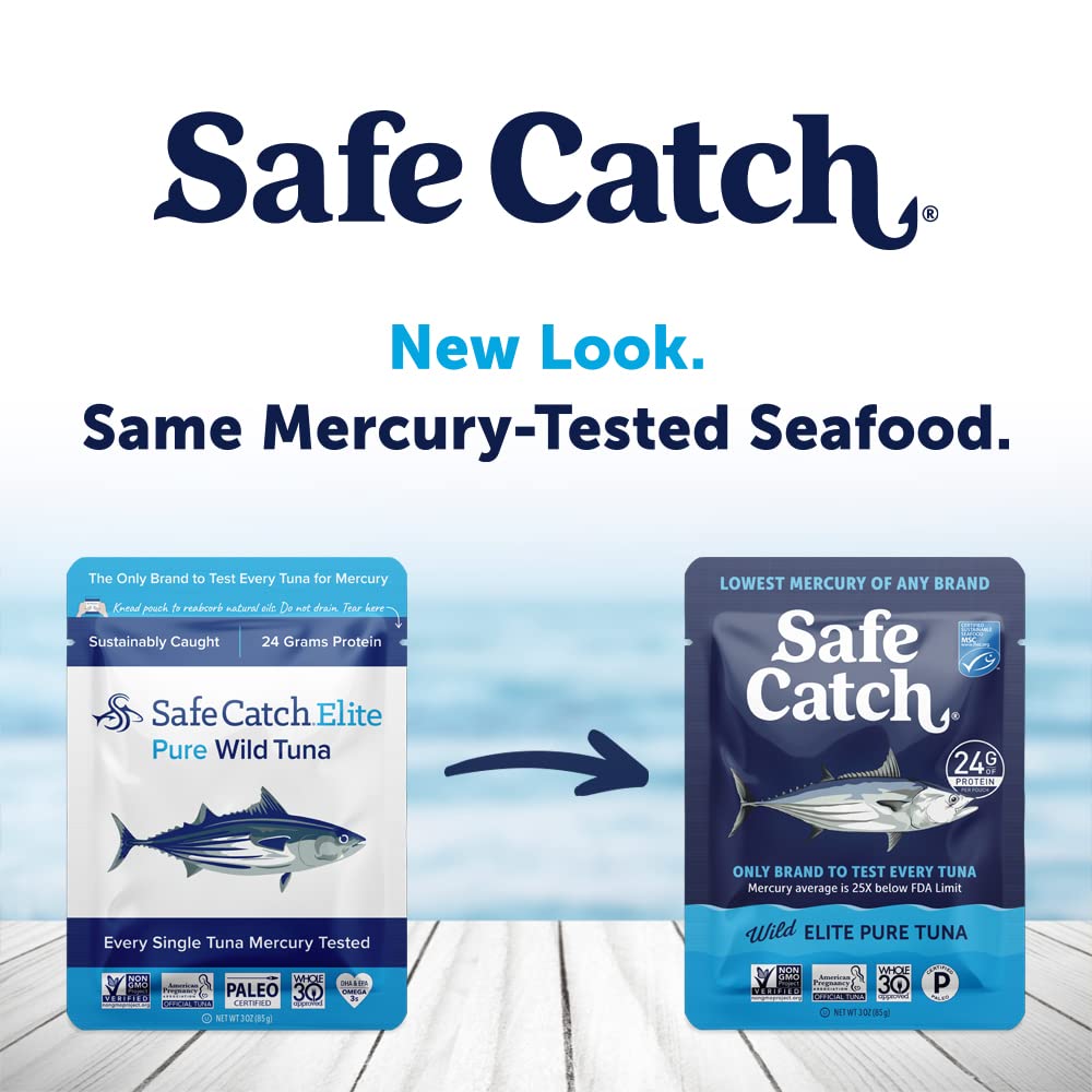 Safe Catch High-Standard Tuna Wild-Caught Lowest Mercury Tuna Fish Pouch Gluten-Free Keto Food Non-Gmo Kosher Paleo-Friendly High Protein Snack, No Water Oil Tuna, Pack Of 12 Tuna Pouches 3Oz