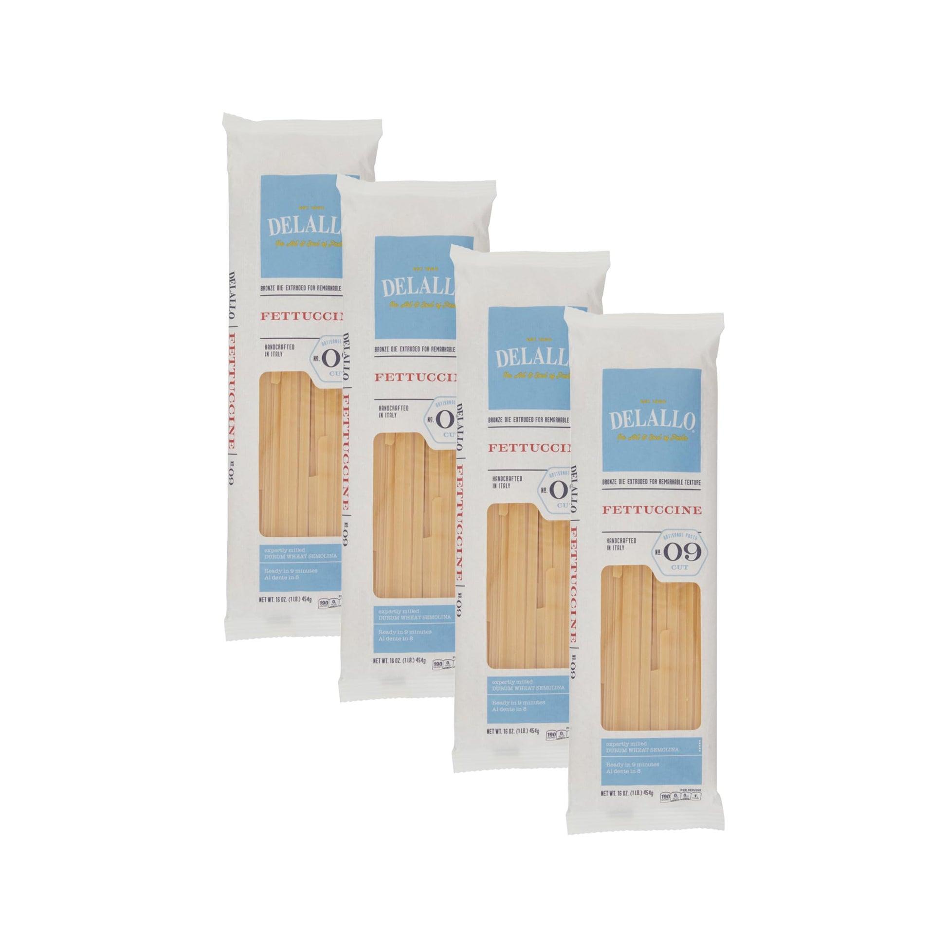 DeLallo Fettuccine Pasta, 1 Pound Bag, 4 Pack, Made in Italy, Cooks in 9 Minutes, Made with Durum Wheat Semolina Flour, Non-GMO
