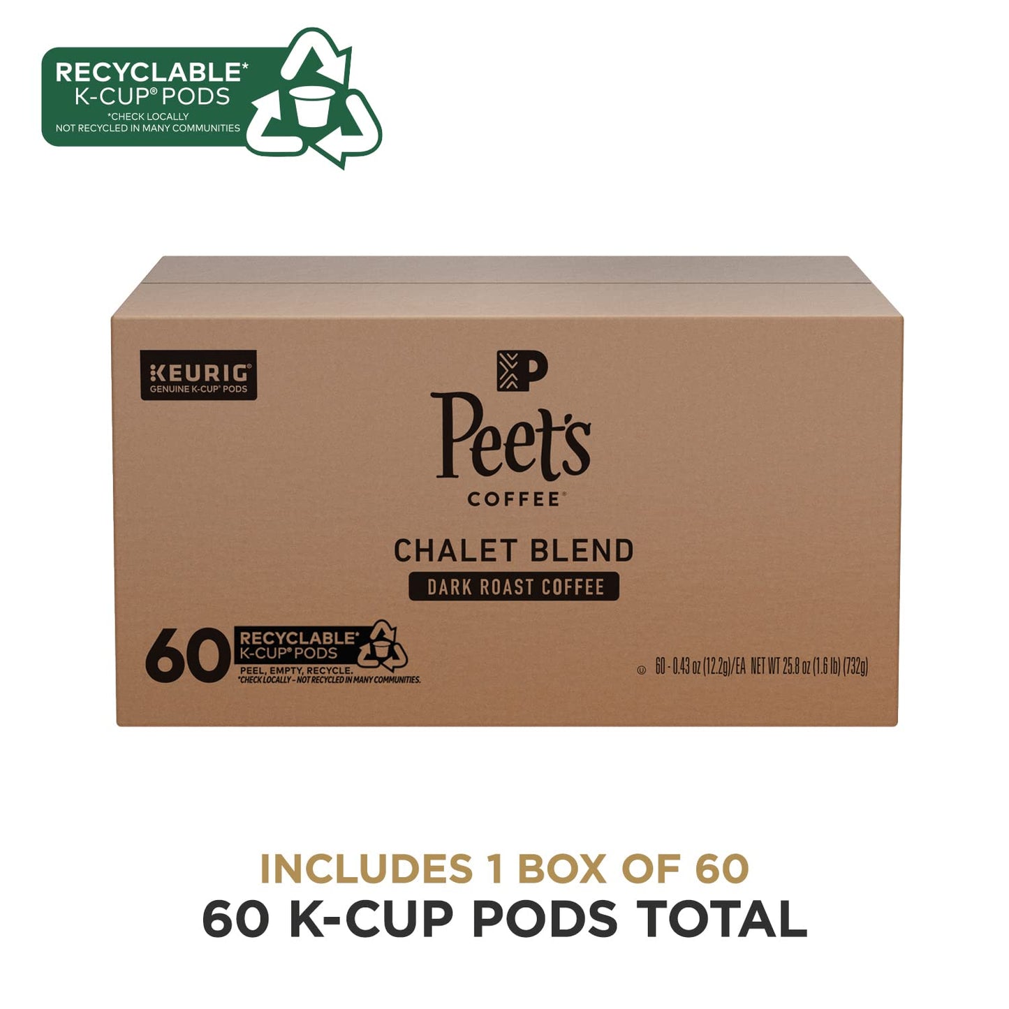 Peets Coffee Dark Roast K-Cup Pods Chalet Blend 60 Count Pack 1