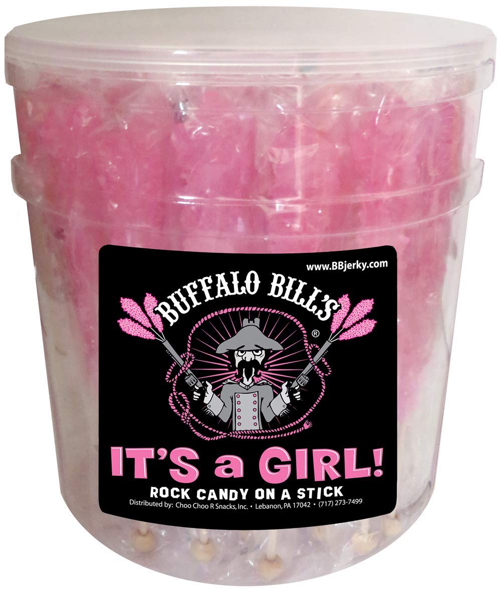 Buffalo Bills It’S A Girl Light Pink Rock Candy On A Stick (36-Ct Tub Wrapped Rock Candy Sticks)