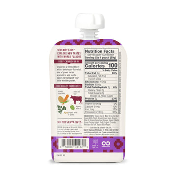Serenity Kids 7+ Months World Explorers Baby Food Pouches Puree Made With Ethically Sourced Meats & Organic Veggies | 3.5 Ounce