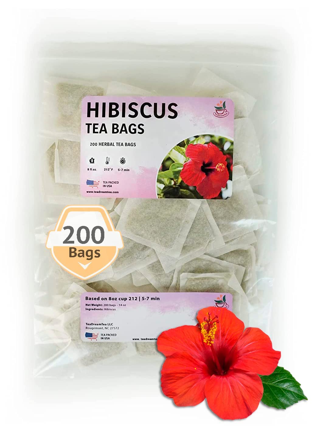 Teadreamtea Hibiscus Tea Bags 200 Bleach-Free Tea Bags Energy Blend Free Dried Hibiscus Flowers Hibiscus Flower Tea Dried Flower Tea Brew Hot Or Iced Herbal Hibiscus Tea  200 Count (Pack Of 1)