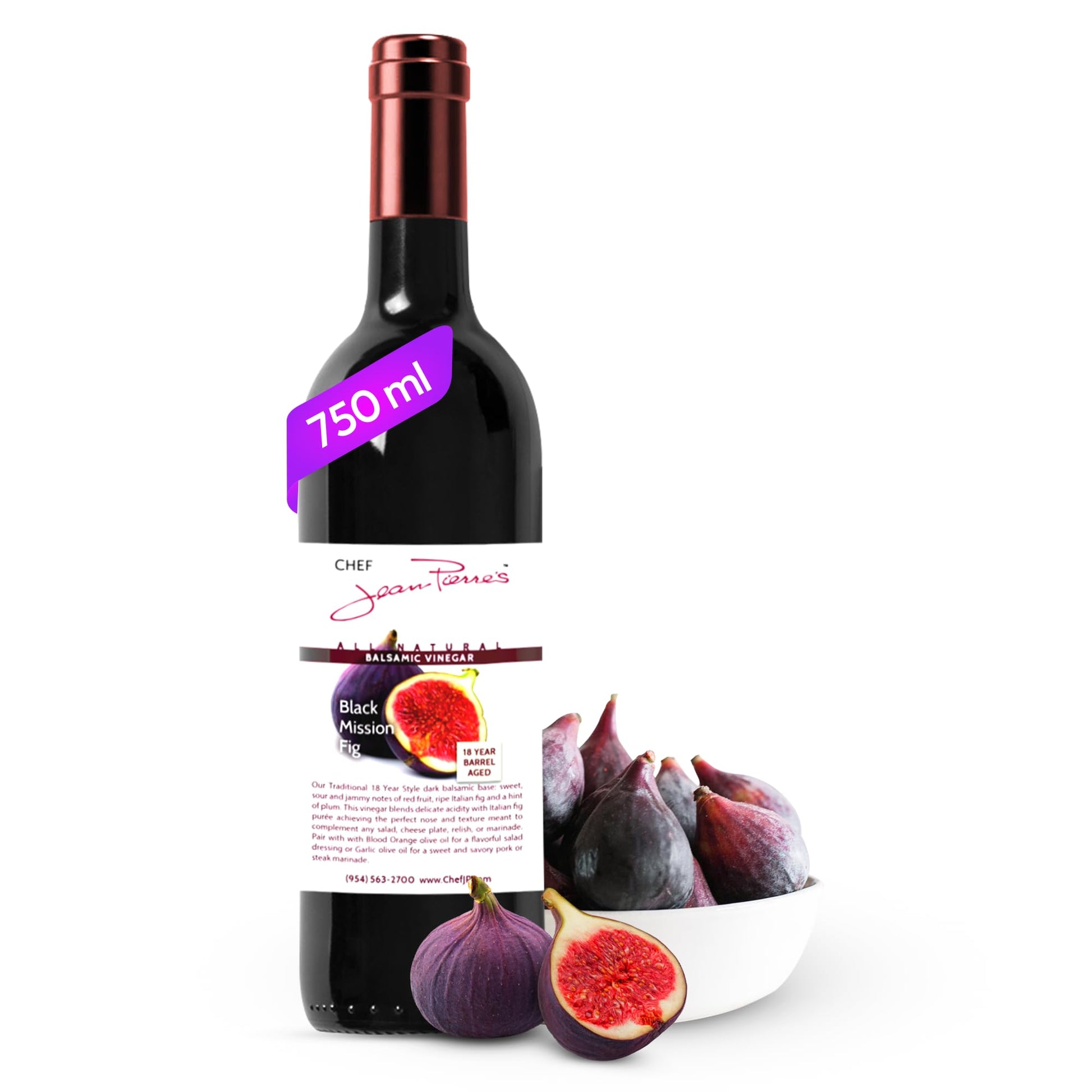 Chef Jean Pierres Balsamic Vinegar - Rich Black Mission Fig Flavor, 750ml (25oz), 18-Year Barrel Aged