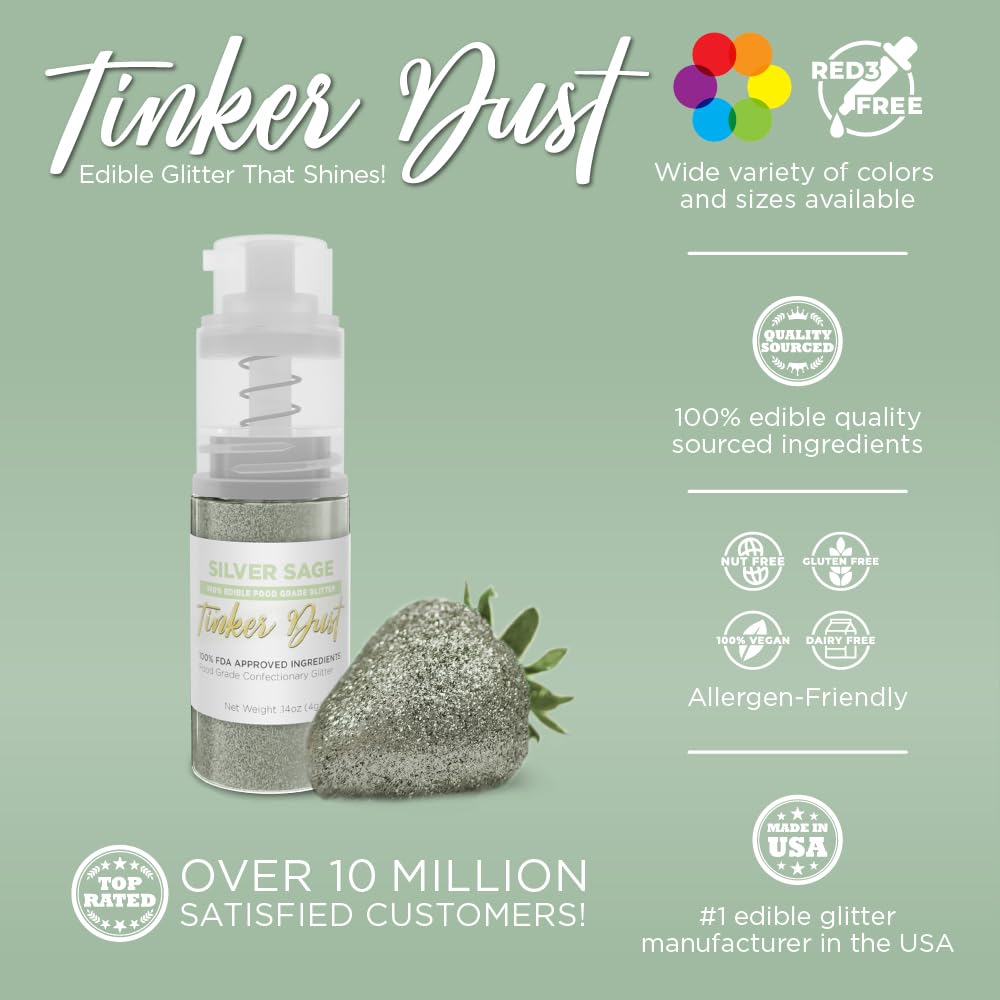 Bakell Edible Glitter - Silver Sage Tinker Dust, 4g Mini Spray Pump