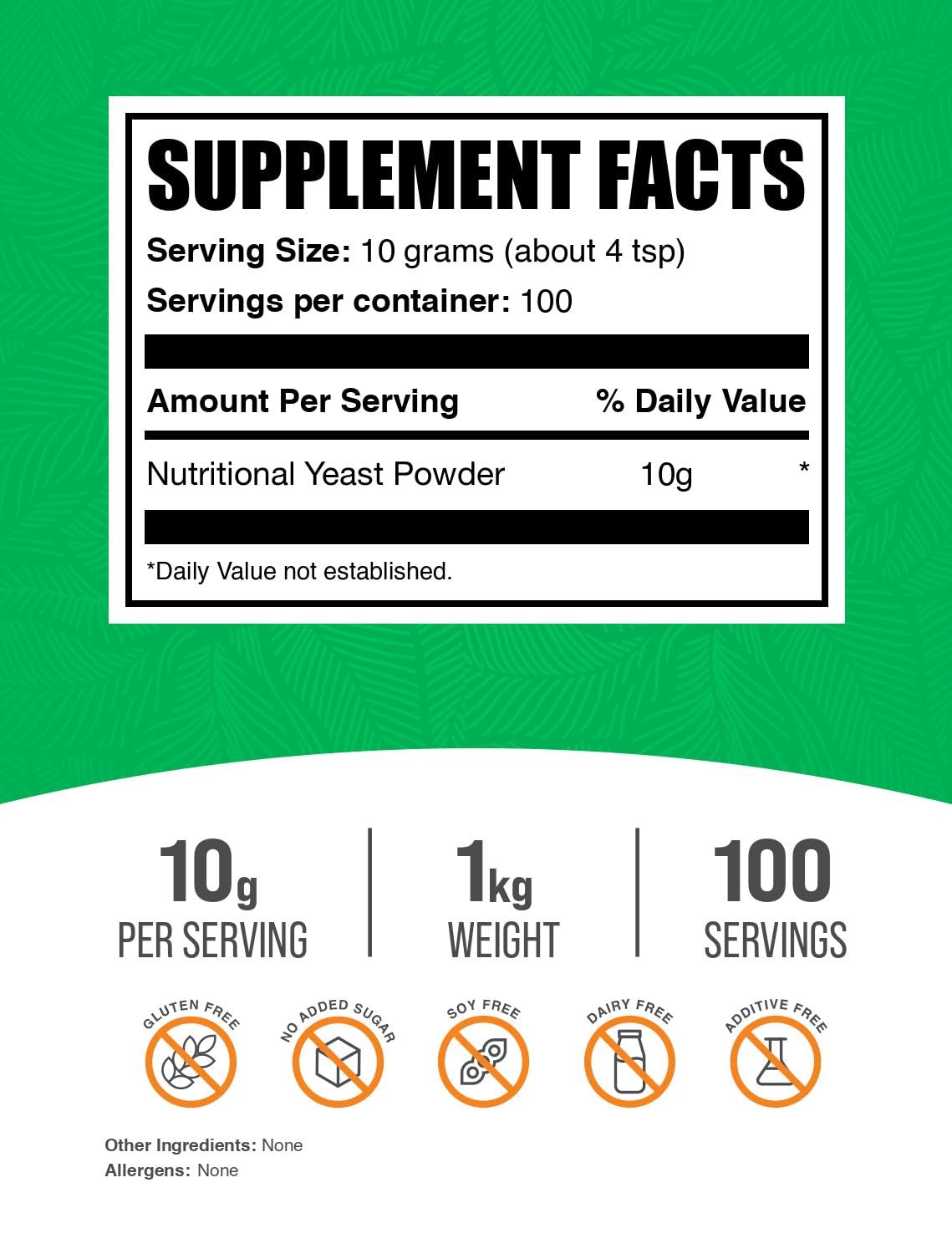 Bulkdietary products Nutritional Yeast Powder - Vegan, Gluten Free, 10g Serving, 1kg (2.2 lbs)