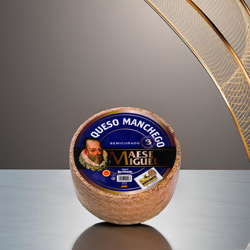 Manchego Cheese Wheel - Approx. 2 lbs - Spanish Sheeps Milk Cheese Aged 3 Months - Authentic D.O.P. Product of Spain