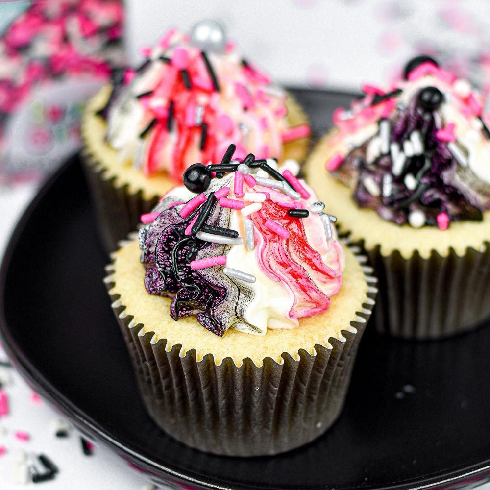 Sweets &   Boutique Minnie Mouse Sprinkles, Edible Cake Decorations, 4 oz, Pink and Black, Jimmies and Pearls
