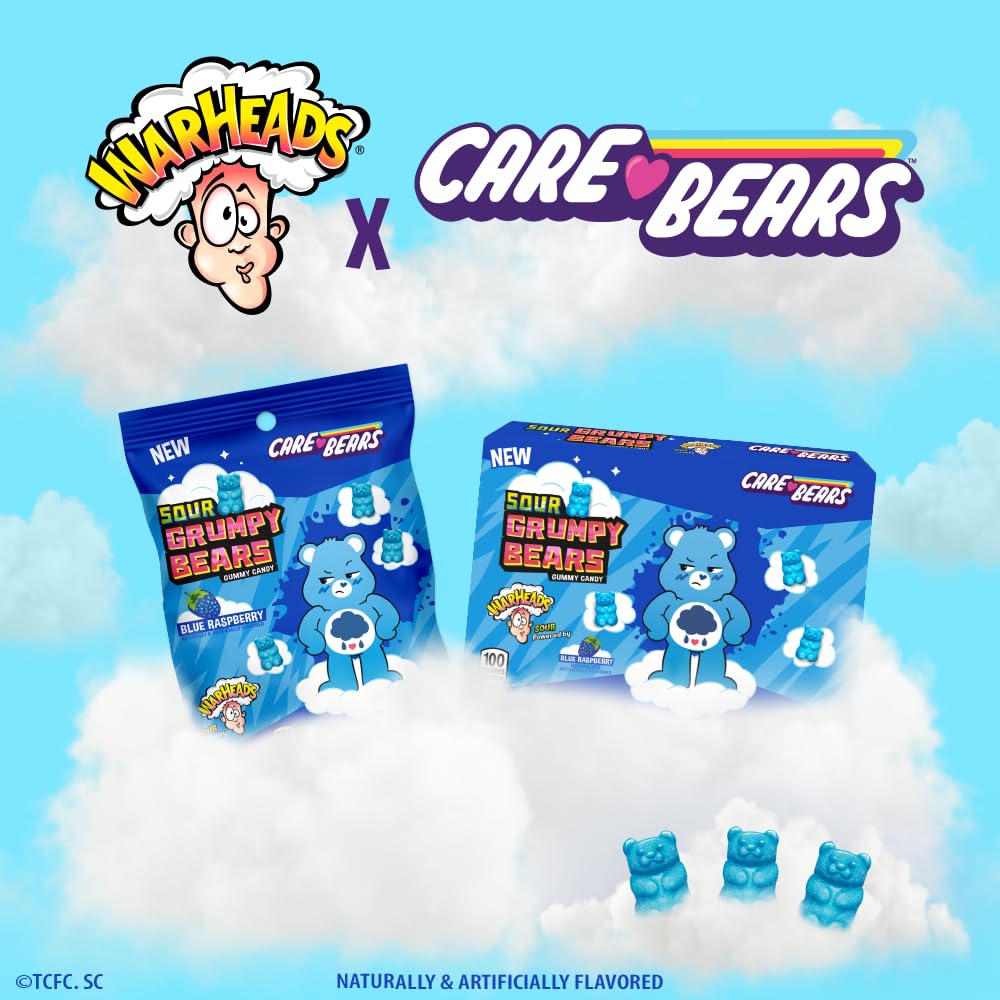 Warheads Care Bears - Sour Grumpy Bears - Blue Raspberry Flavor - 3.5 oz. Theater Boxes - 2 Pack