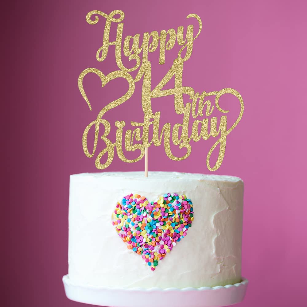 Arokippry Gold Glitter Happy 14Th Birthday Cake Topper - 14 Anniversarybirthday - Hello 14, Cheers To 14 Years,14  Fabulous Cake
