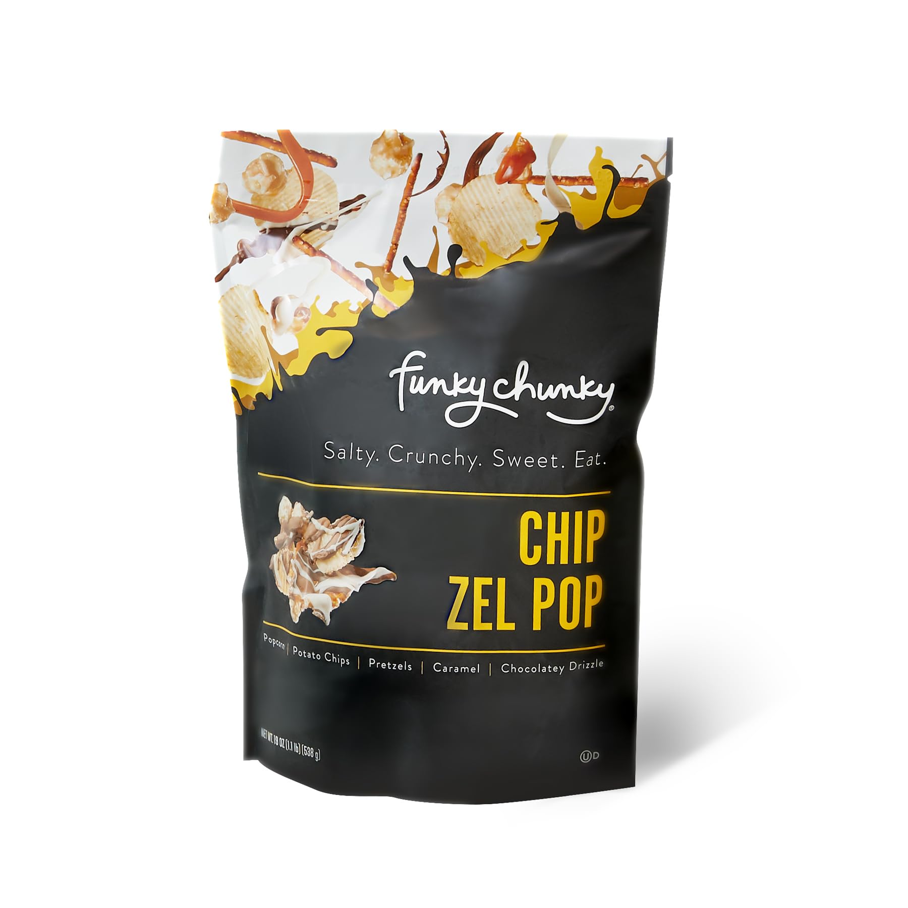 Funky Chunky | Gourmet Chocolate Popcorn Snacks | Chip Zel Pop Flavor | 19Oz Large Bag